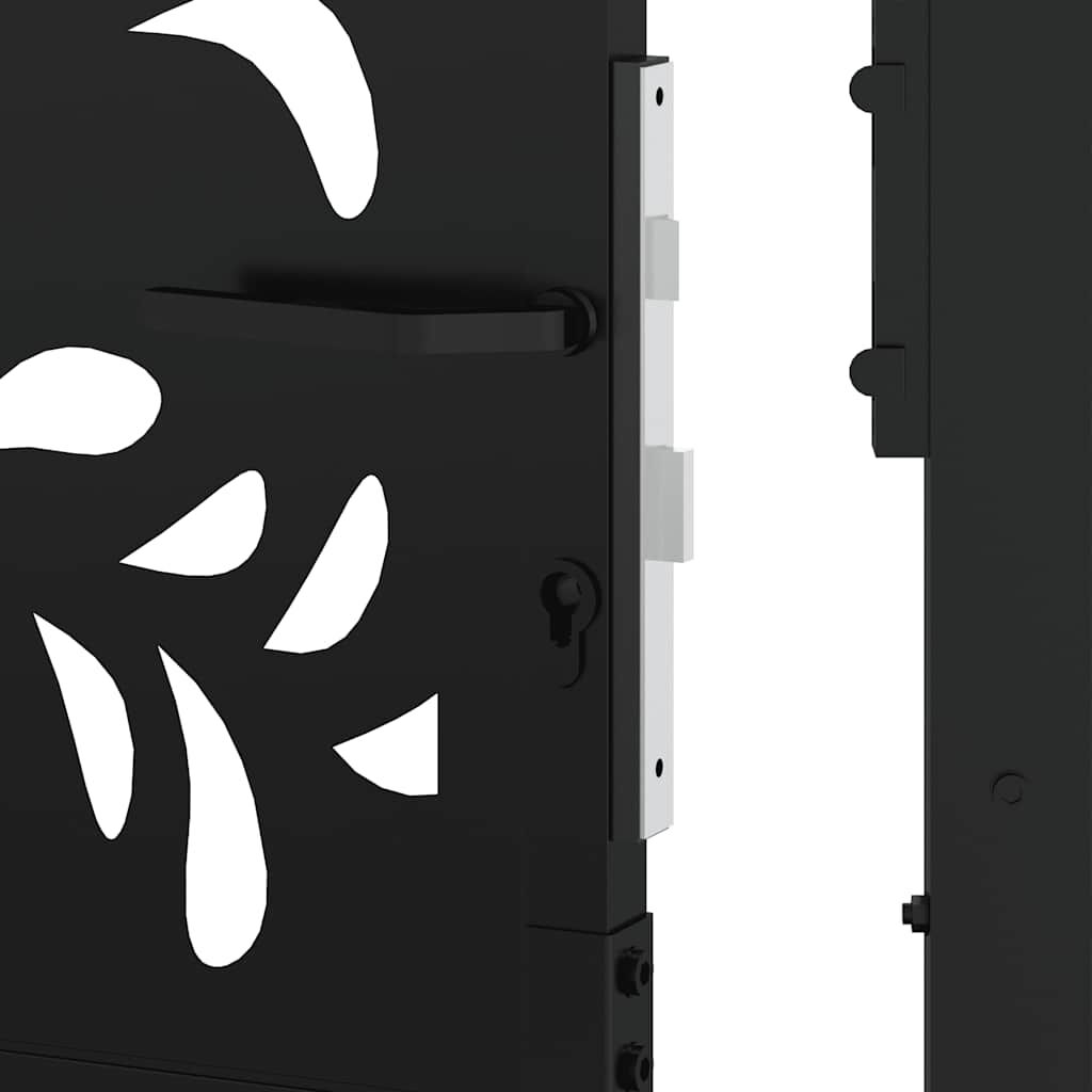 vidaXL Πύλη κήπου Μαύρη 105x180 cm Ατσάλινο σχέδιο κύματος