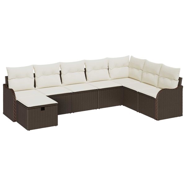 vidaXL Σετ Καναπέ Κήπου με μαξιλάρι 8 pcs Καφέ Πολυ ράταν