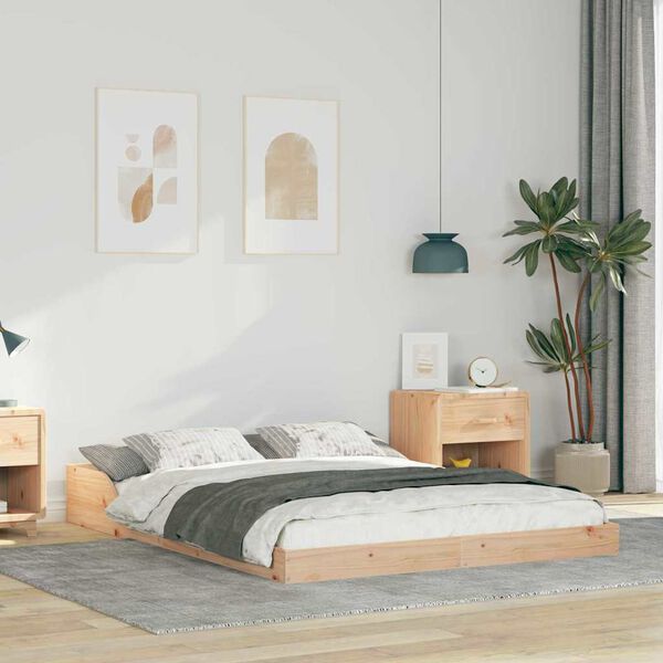 vidaXL Σκελετός Κρεβατιού Καφέ 135 x 190 cm Μασίφ ξύλο πεύκου