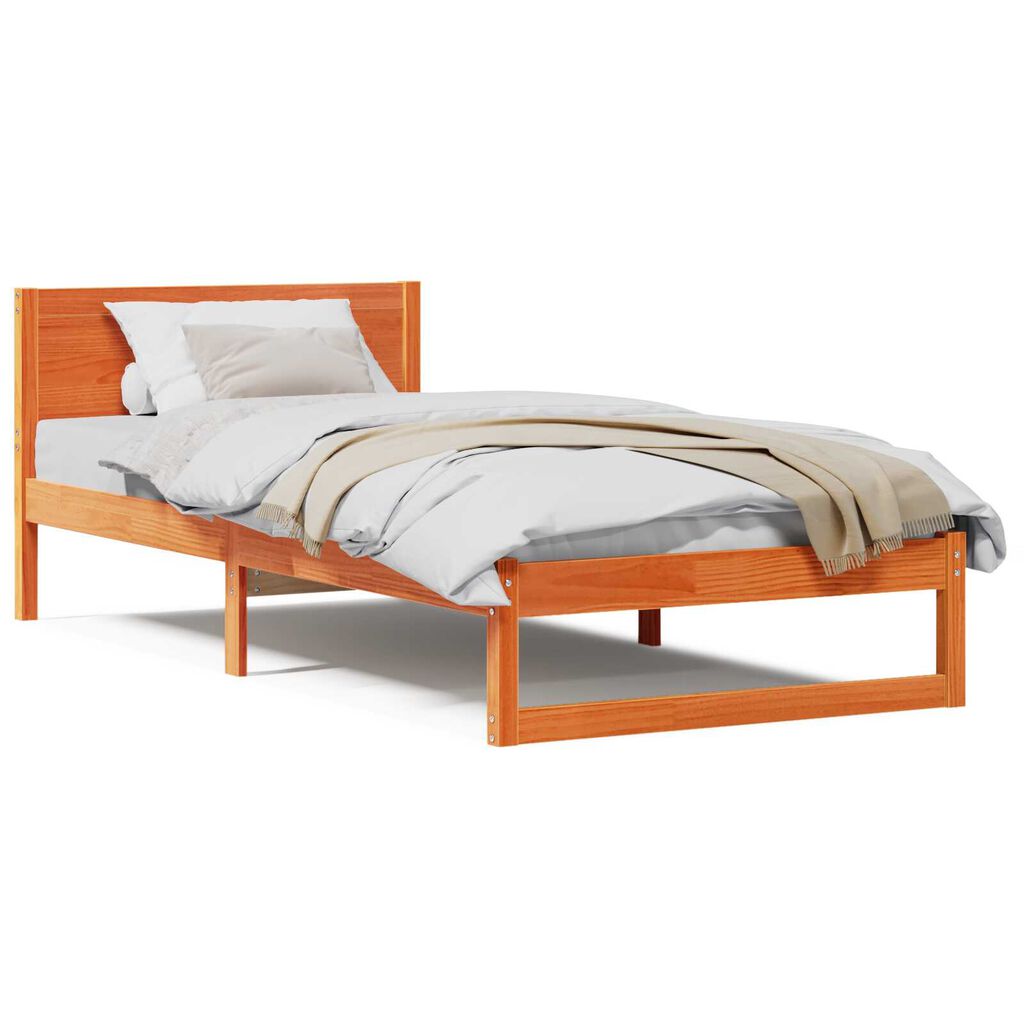 vidaXL Σκελετός Κρεβατιού Καφέ 90 x 190 cm Μασίφ ξύλο πεύκου
