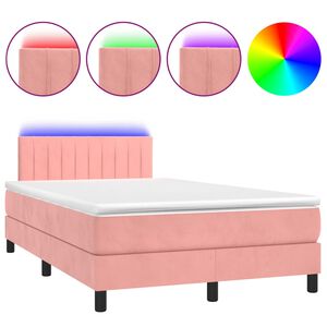 vidaXL Κρεβάτι Boxspring με Στρώμα & LED Ροζ 120x200 εκ. Βελούδινο