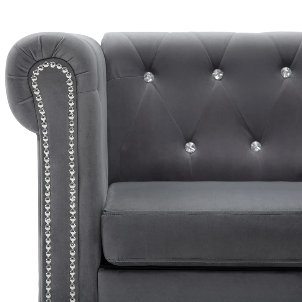 vidaXL Καναπές Τριθέσιος Chesterfield Γκρι 199 x 75 x 72 εκ. Βελούδο