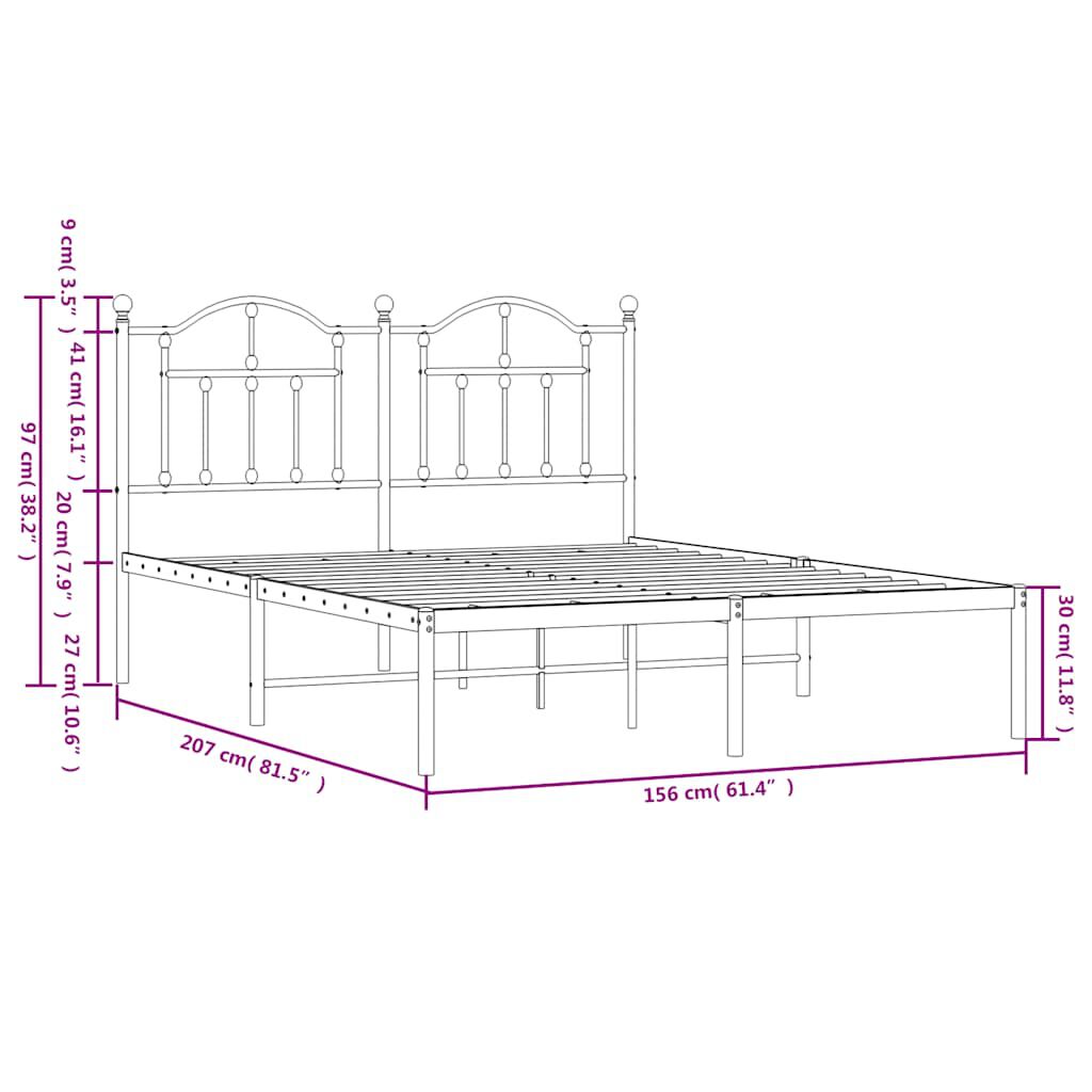 vidaXL Πλαίσιο Κρεβατιού με Κεφαλάρι Μαύρο 150 x 200 εκ. Μεταλλικό