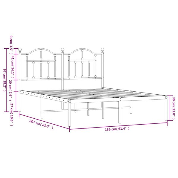 vidaXL Πλαίσιο Κρεβατιού με Κεφαλάρι Μαύρο 150 x 200 εκ. Μεταλλικό