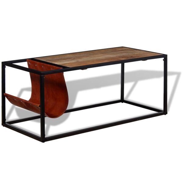 vidaXL Τραπεζάκι Σαλονιού 110x50x45 εκ. με Δερμάτινη Θήκη Περιοδικών