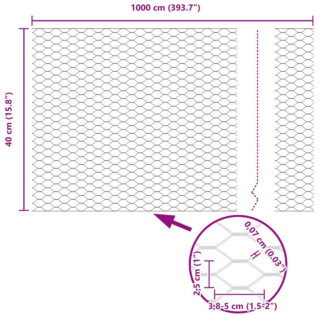 Γκρι Εξαγωνική Περίφραξη vidaXL 0.4x10 μ. Σίδηρος, Στήλες Περίφραξης vidaXL με Βάσεις 7 τεμ Ø32mm 50cm Γαλβανισμένος Σίδηρος
