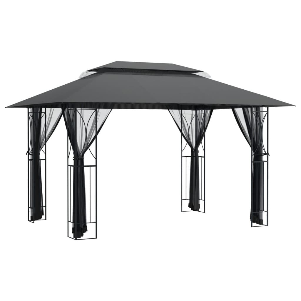 vidaXL Κιόσκι με Πλευρικά Τοιχώματα Ανθρακί 400x300x270 εκ. από Ατσάλι