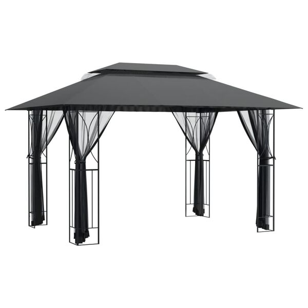 vidaXL Κιόσκι με Πλευρικά Τοιχώματα Ανθρακί 400x300x270 εκ. από Ατσάλι