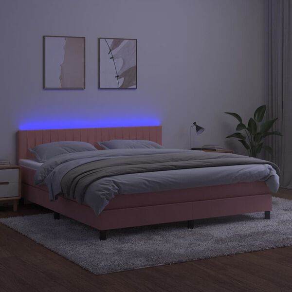 vidaXL &Kappa;&rho;&epsilon;&beta;ά&tau;&iota; Boxspring &mu;&epsilon; &Sigma;&tau;&rho;ώ&mu;&alpha; & LED &Rho;&omicron;&zeta; 180x200 &epsilon;&kappa;. &Beta;&epsilon;&lambda;&omicron;ύ&delta;&iota;&nu;&omicron;