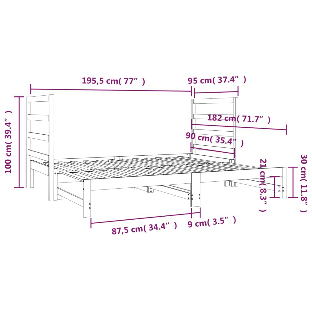 vidaXL Καναπές Κρεβάτι Συρόμενος 2x(90x190) εκ. Μασίφ Ξύλο Πεύκου