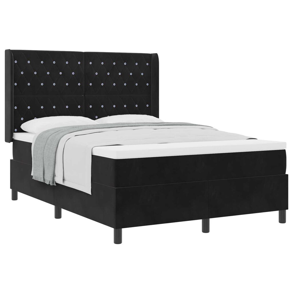 vidaXL Κρεβάτι με ελατήρια με κεφαλάρι Μαύρο 140 x 190 cm Βελούδο