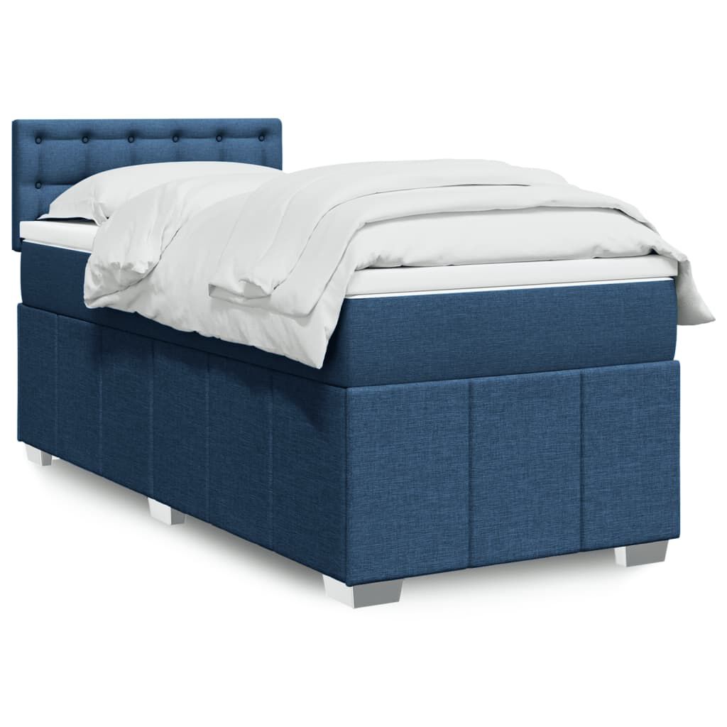 vidaXL Κρεβάτι Boxspring με Στρώμα Μπλε 100 x 200 εκ. Υφασμάτινο