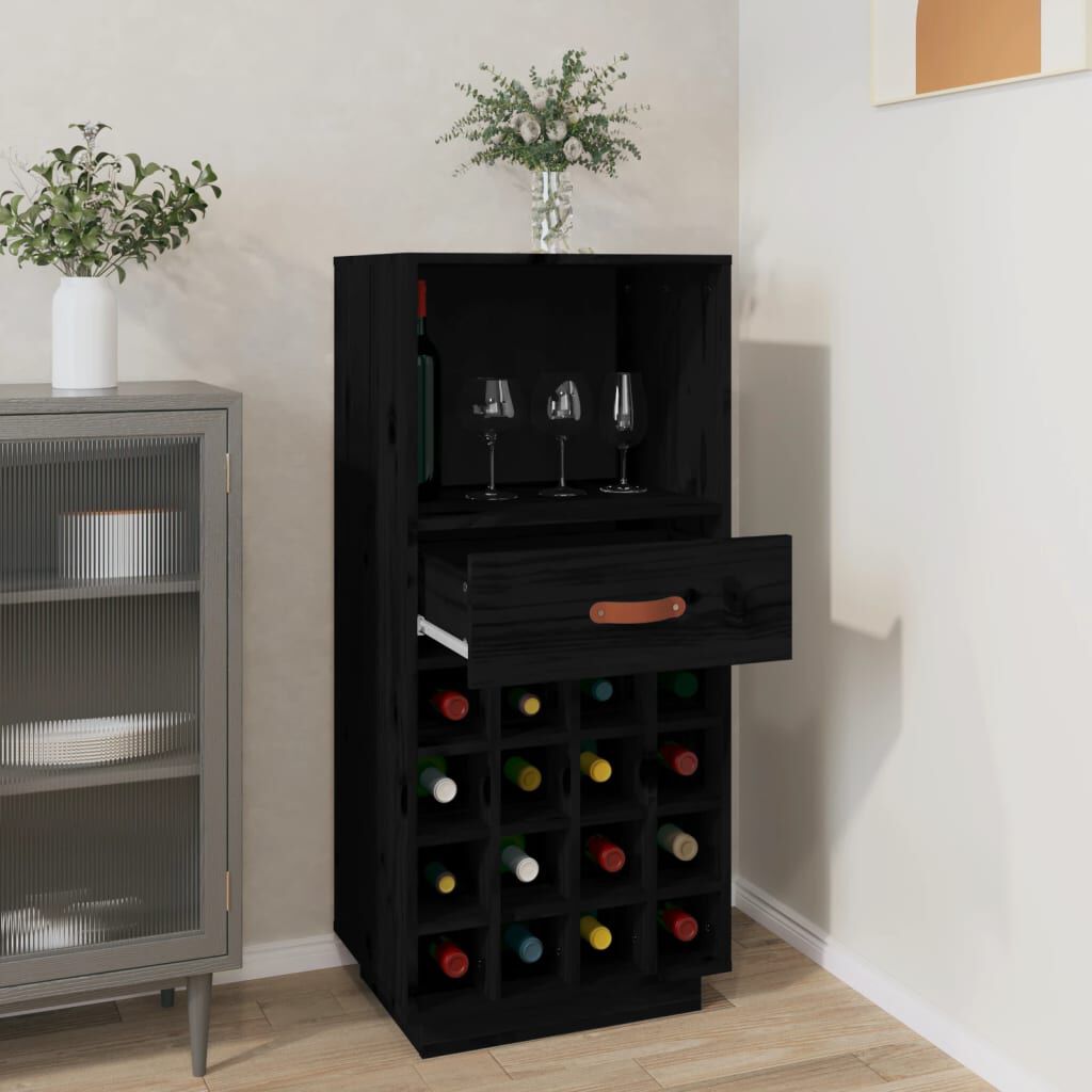 vidaXL Κάβα Κρασιών Μαύρο 45 x 34 x 100 εκ. από Μασίφ Ξύλο Πεύκου