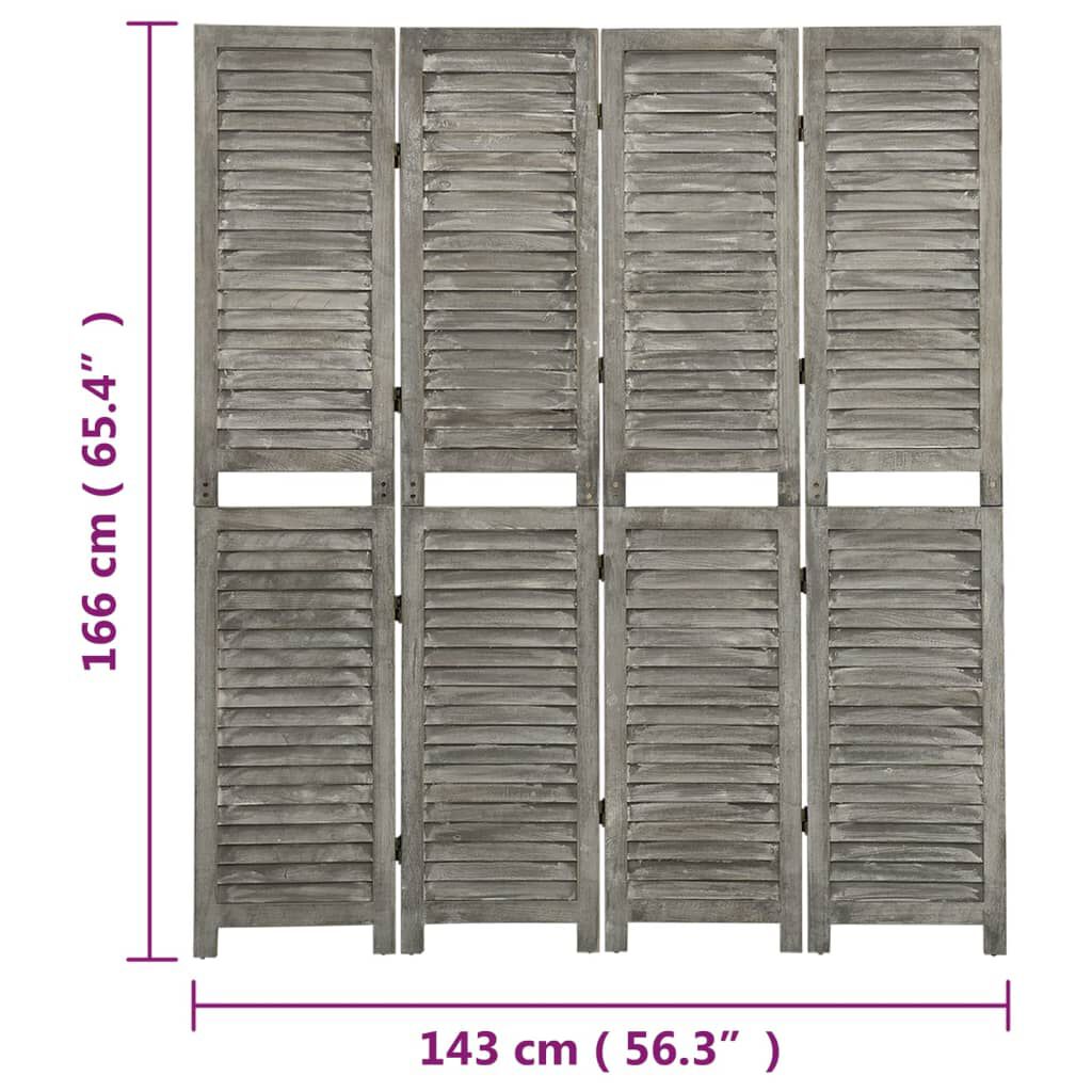 vidaXL Διαχωριστικό Δωματίου με 4 Πάνελ Γκρι 143 x 166 εκ. Μασίφ Ξύλο
