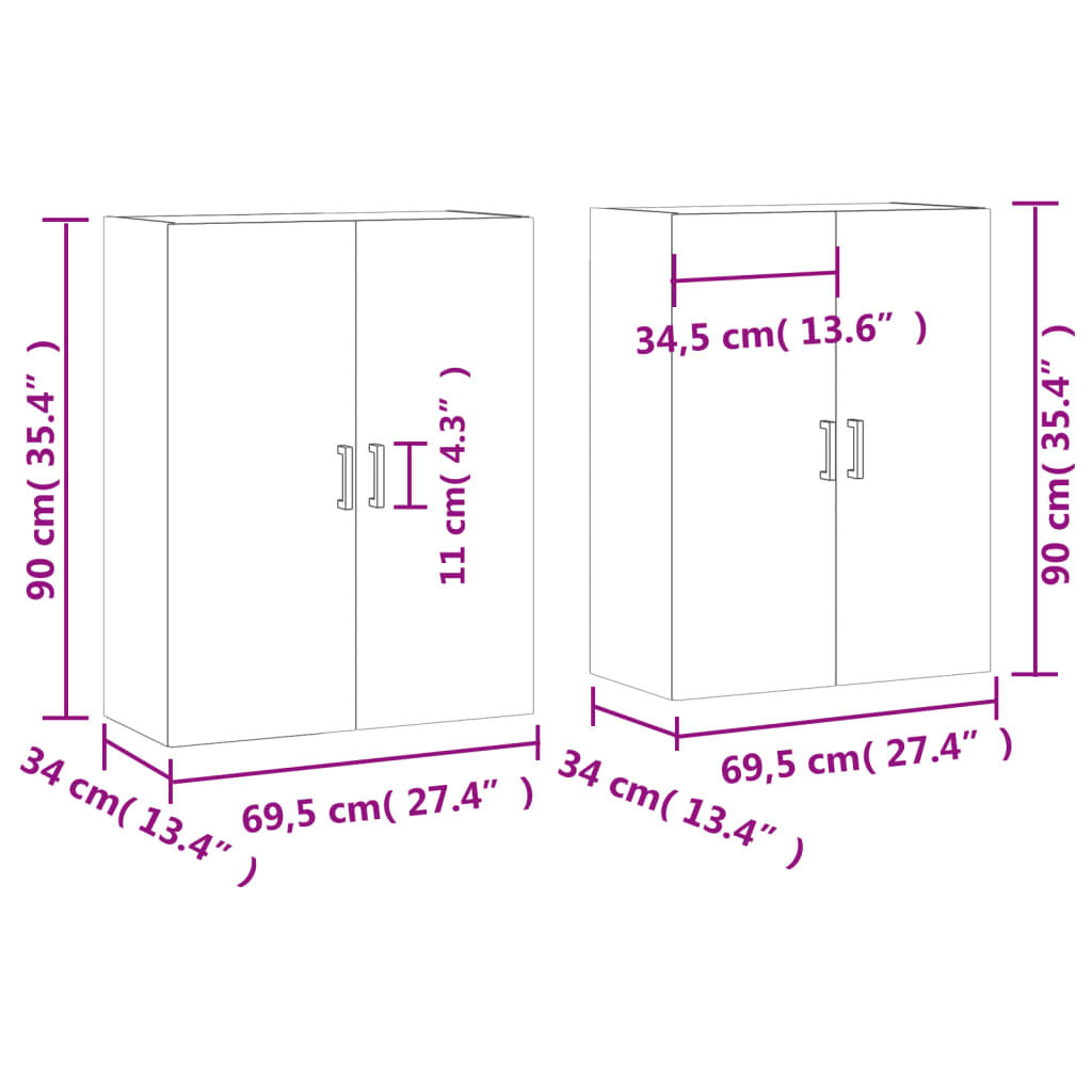 vidaXL Ντουλάπια Τοίχου 2 τεμ. Sonoma Δρυς 69,5 x 34 x 90 εκ.