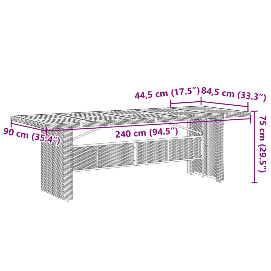 vidaXL Τραπέζι Κήπου με Γυάλινη Επιφάνεια Γκρι 240x90x75 εκ Συνθ Ρατάν