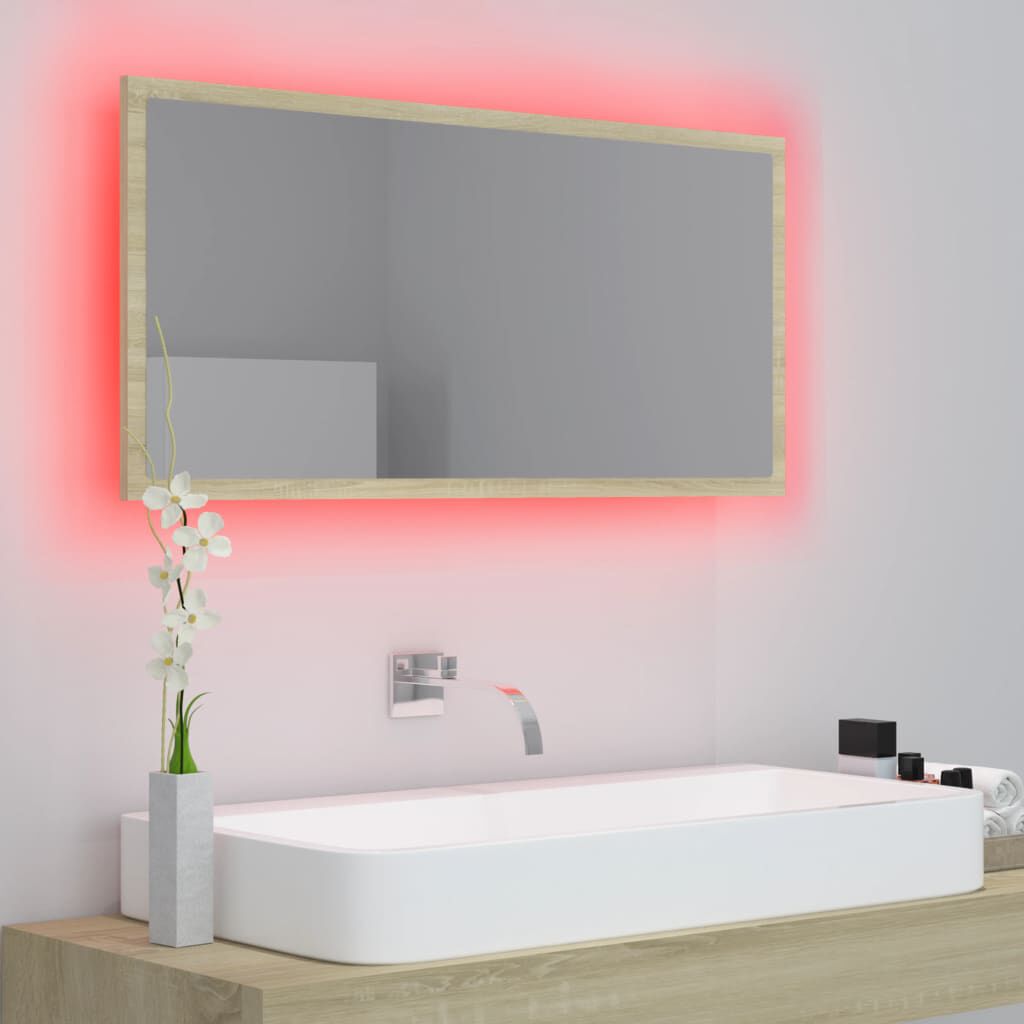 vidaXL Καθρέφτης Μπάνιου με LED Sonoma Δρυς 90x8,5x37 εκ. Ακρυλικός