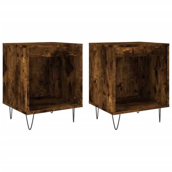 vidaXL Κομοδίνα 2 τεμ. Καπνιστή Δρυς 40 x 35 x 50 εκ. Επεξεργ. Ξύλο