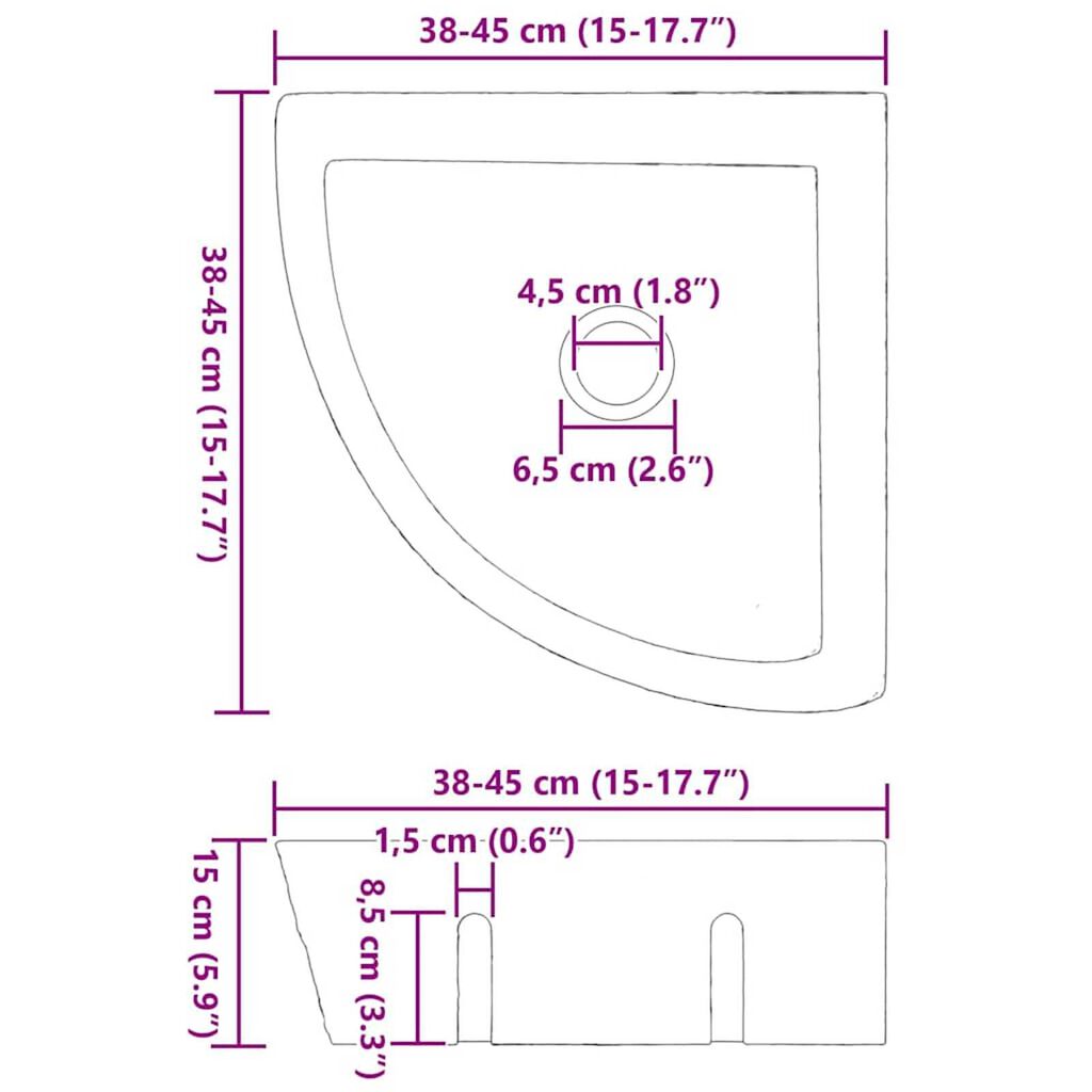 vidaXL Κρεμαστή Γωνιακή Λεκάνη Γκρι (38-45) x (38-45) x 12 εκ.
