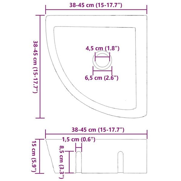 vidaXL Κρεμαστή Γωνιακή Λεκάνη Γκρι (38-45) x (38-45) x 12 εκ.