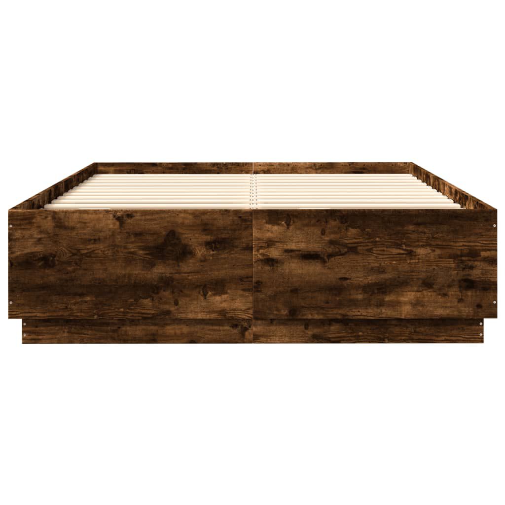 vidaXL Πλαίσιο Κρεβατιού με LED Καπνιστή Δρυς 160x200 εκ.Επεξ. Ξύλο