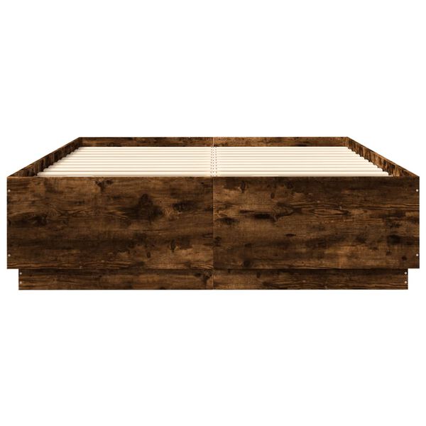 vidaXL Πλαίσιο Κρεβατιού με LED Καπνιστή Δρυς 160x200 εκ.Επεξ. Ξύλο