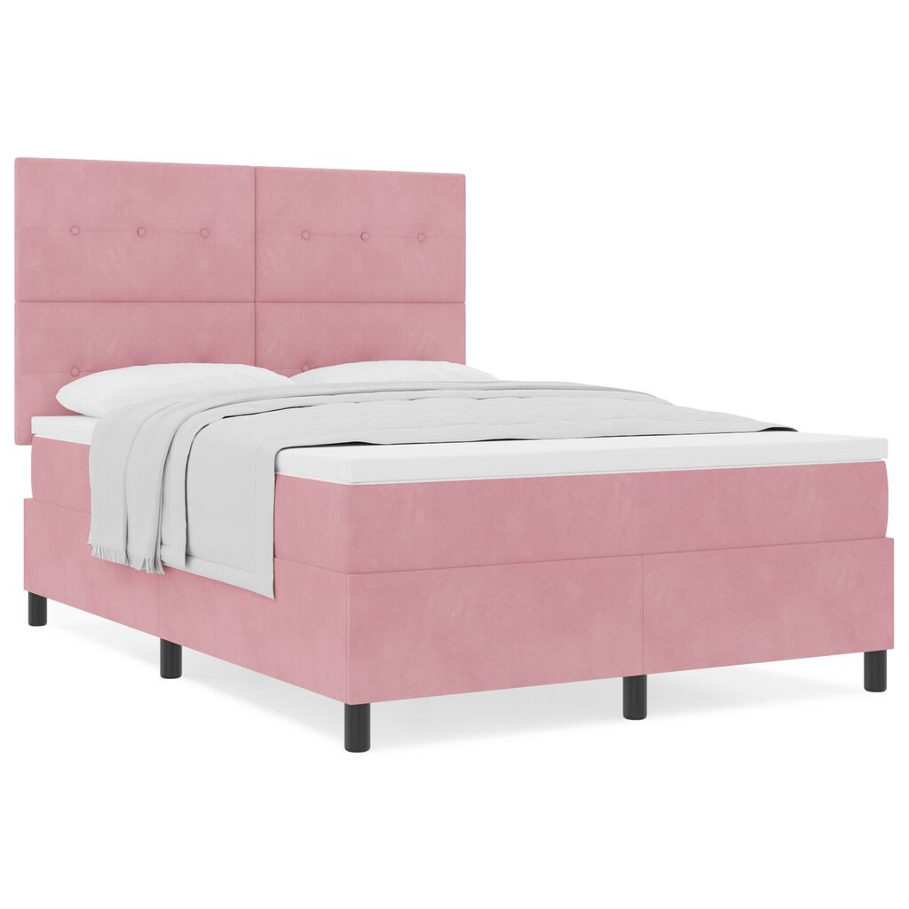 κρεβάτι Box Spring με στρώμα vidaXL Ροζ 140x200 εκ. Βελούδο