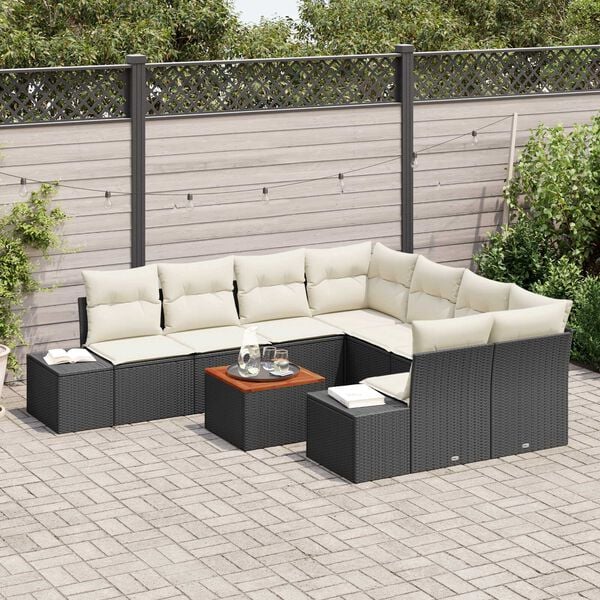 vidaXL Σετ Καναπέ Κήπου με μαξιλάρι 9 pcs Μαύρο Πολυ ράταν