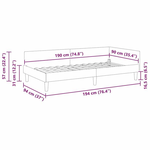 vidaXL Πλαϊνό Κρεβάτι Κίτρινο 90 x 190 cm Βελούδο και Στιβαρή ξυλεία