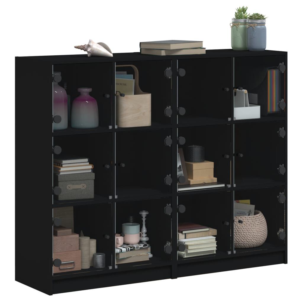 vidaXL Βιβλιοθήκη με Πόρτες Μαύρη 136x37x109 εκ. Επεξ. Ξύλο