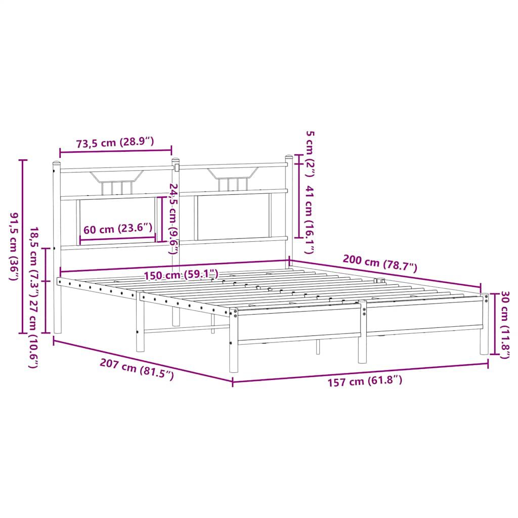 vidaXL Πλαίσιο Κρεβατιού Χωρ. Στρώμα Sonoma Δρυς 150x200εκ. Επ. Ξύλο