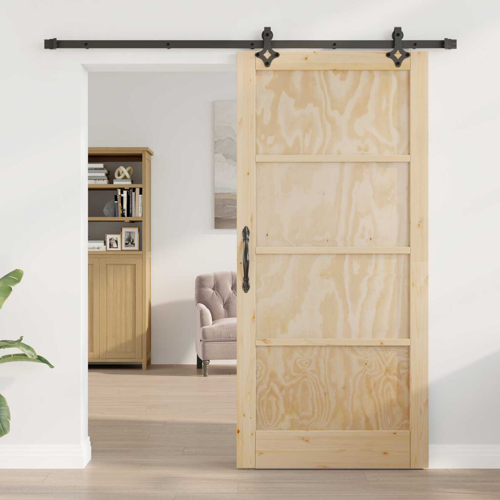 vidaXL Συρόμενη Πόρτα Φυσικό και μαύρο 93 x 202 cm