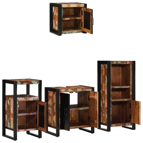 vidaXL Σετ Επίπλων Μπάνιου 4 pcs Πολύχρωμο Στερεό ανακτημένο ξύλο