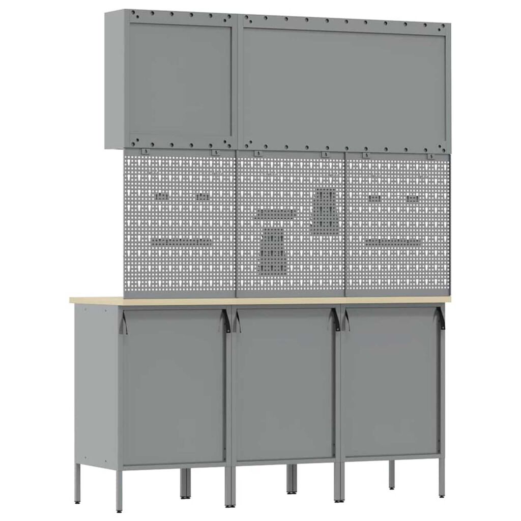 vidaXL Πάγκος εργασίας με συρτάρι 8 pcs Μαύρο 150 x 55 x 200 εκ Ατσάλι