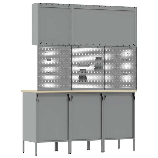 vidaXL Πάγκος εργασίας με συρτάρι 8 pcs Μαύρο 150 x 55 x 200 εκ Ατσάλι