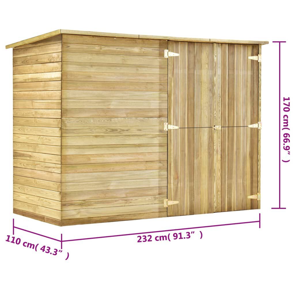 vidaXL Αποθήκη Ποδηλάτων Κήπου 232 x 110 x 170 εκ. από Εμποτισμένο Ξύλο Πεύκου