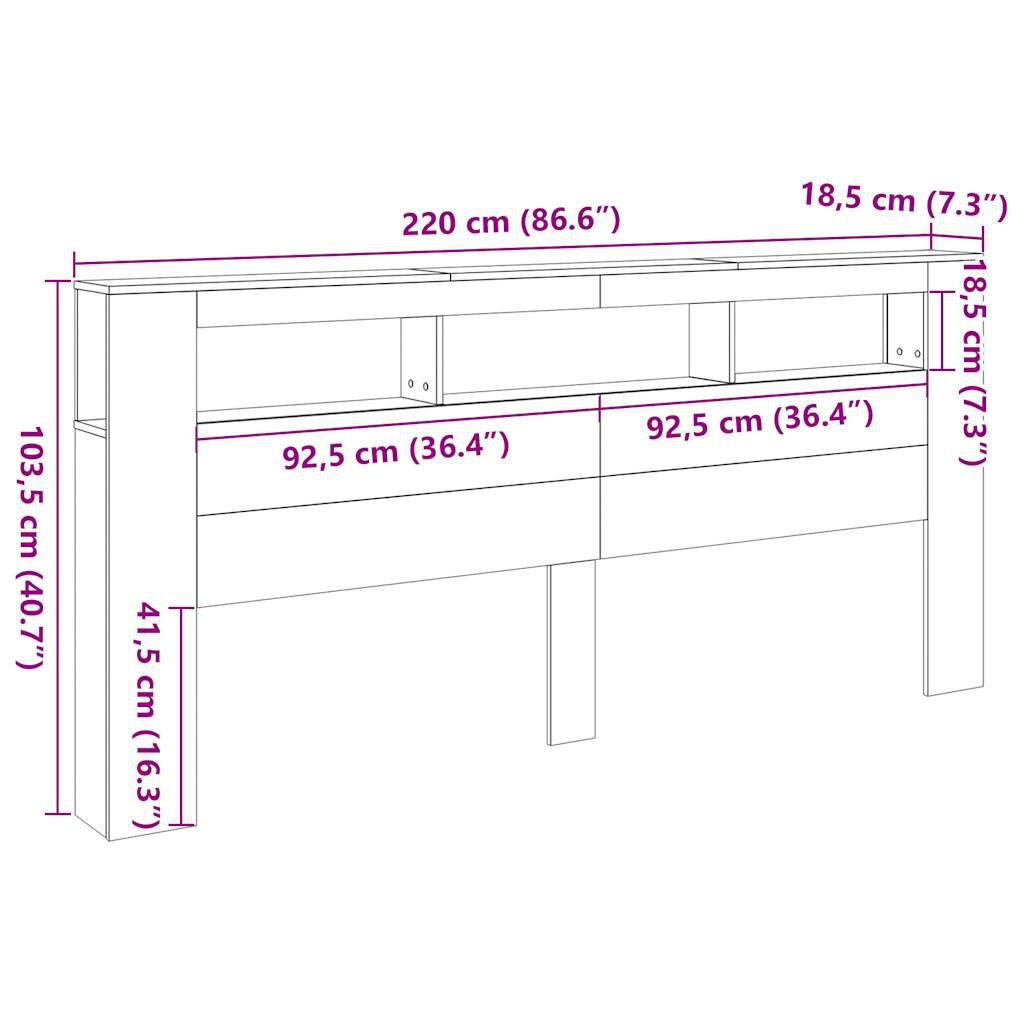 vidaXL LED κεφαλάρι Artisan Oak 220x18,5x103,5 cm Κατασκευασμένο ξύλο
