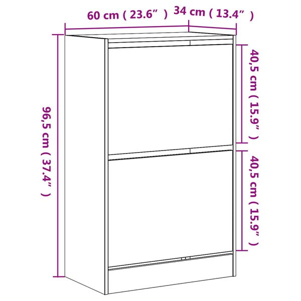 vidaXL Παπουτσοθήκη Καπνιστή Δρυς 60x34x96,5εκ. από Επεξεργασμένο Ξύλο