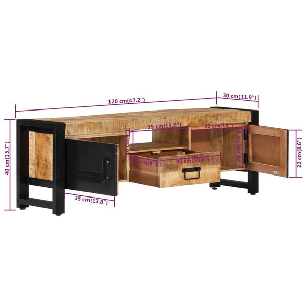 vidaXL Έπιπλο Τηλεόρασης 120 x 30 x 40 εκ. από Μασίφ Ξύλο Μάνγκο