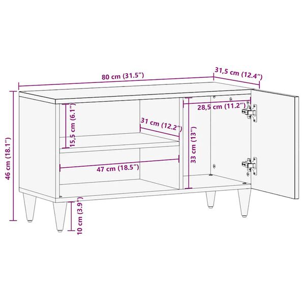 vidaXL Έπιπλο Τηλεόρασης 80x31,5x46 εκ. από Μασίφ Ξύλο Μάνγκο
