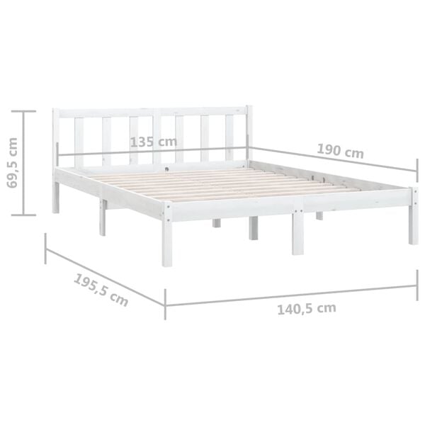 vidaXL Πλαίσιο Κρεβατιού Λευκό 135 x 190 εκ. Μασίφ Πεύκο Double
