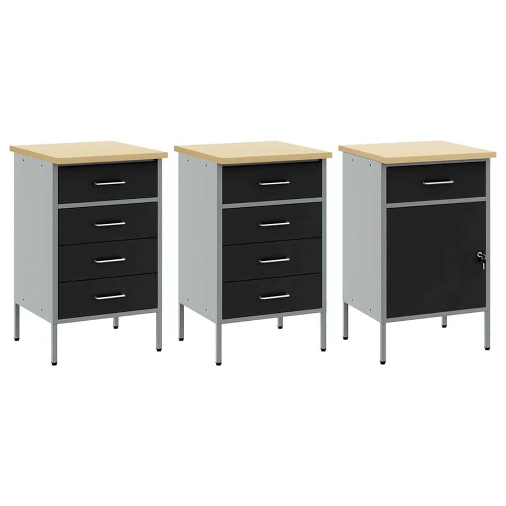 vidaXL Ντουλάπα Εργασίας 3 pcs Μαύρο και Γκρι 150 x 55 x 85 εκ