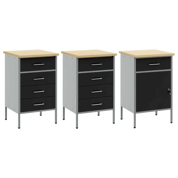 vidaXL Ντουλάπα Εργασίας 3 pcs Μαύρο και Γκρι 150 x 55 x 85 εκ