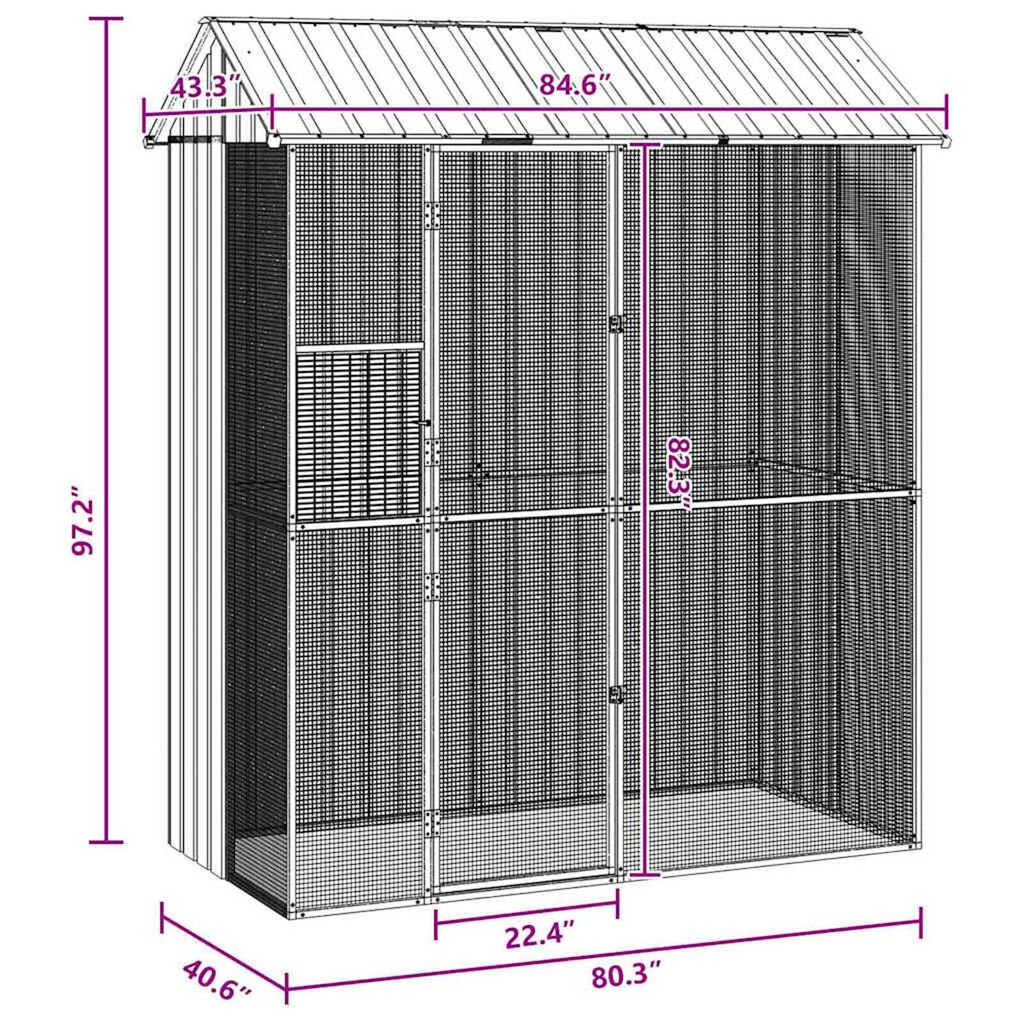 vidaXL Κλουβί Πουλιών με αποθήκευση Ανθρακί 215 x 110 x 247 εκ.