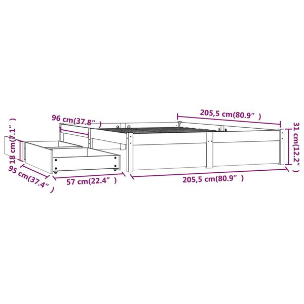 vidaXL Πλαίσιο Κρεβατιού με Συρτάρια Λευκό 200 x 200 εκ.