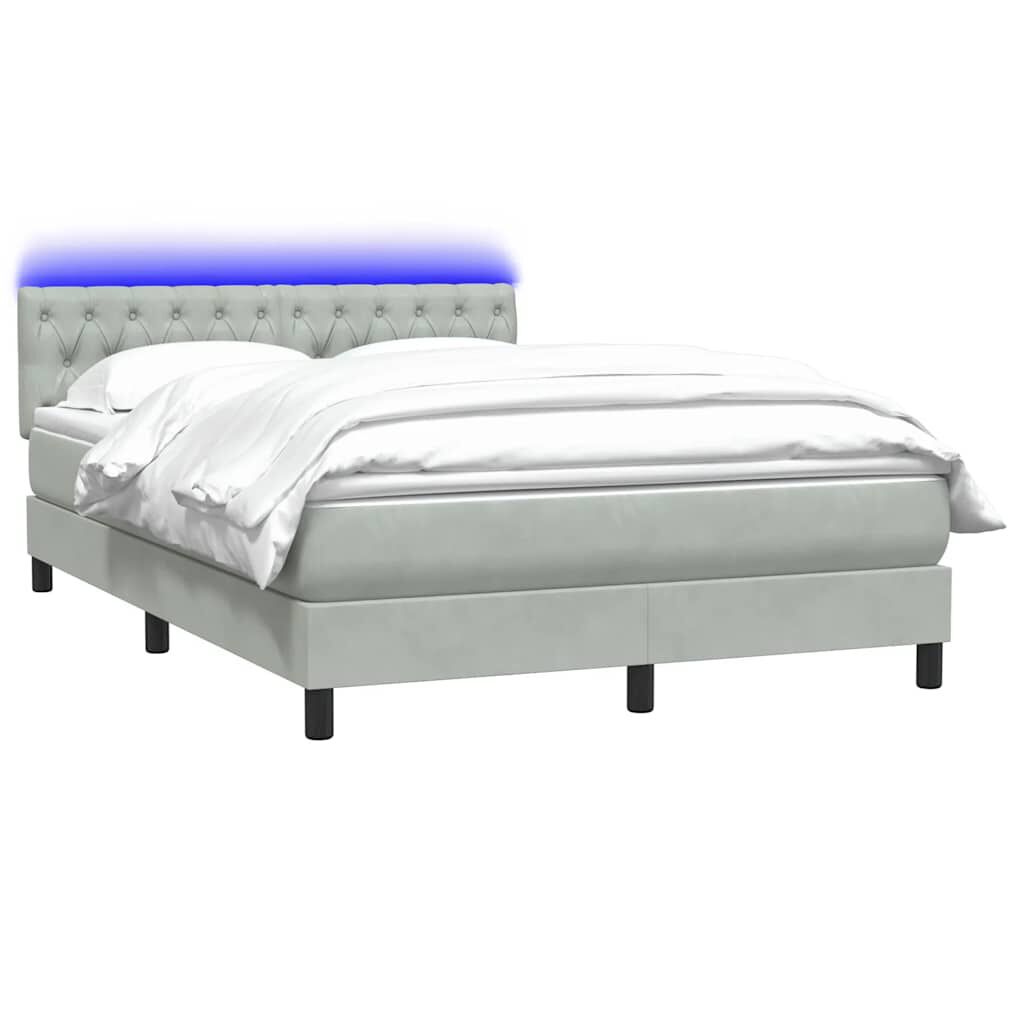 vidaXL Κρεβάτι Boxspring με Στρώμα Ανοιχτό Γκρι 140x220 εκ. Βελούδινο