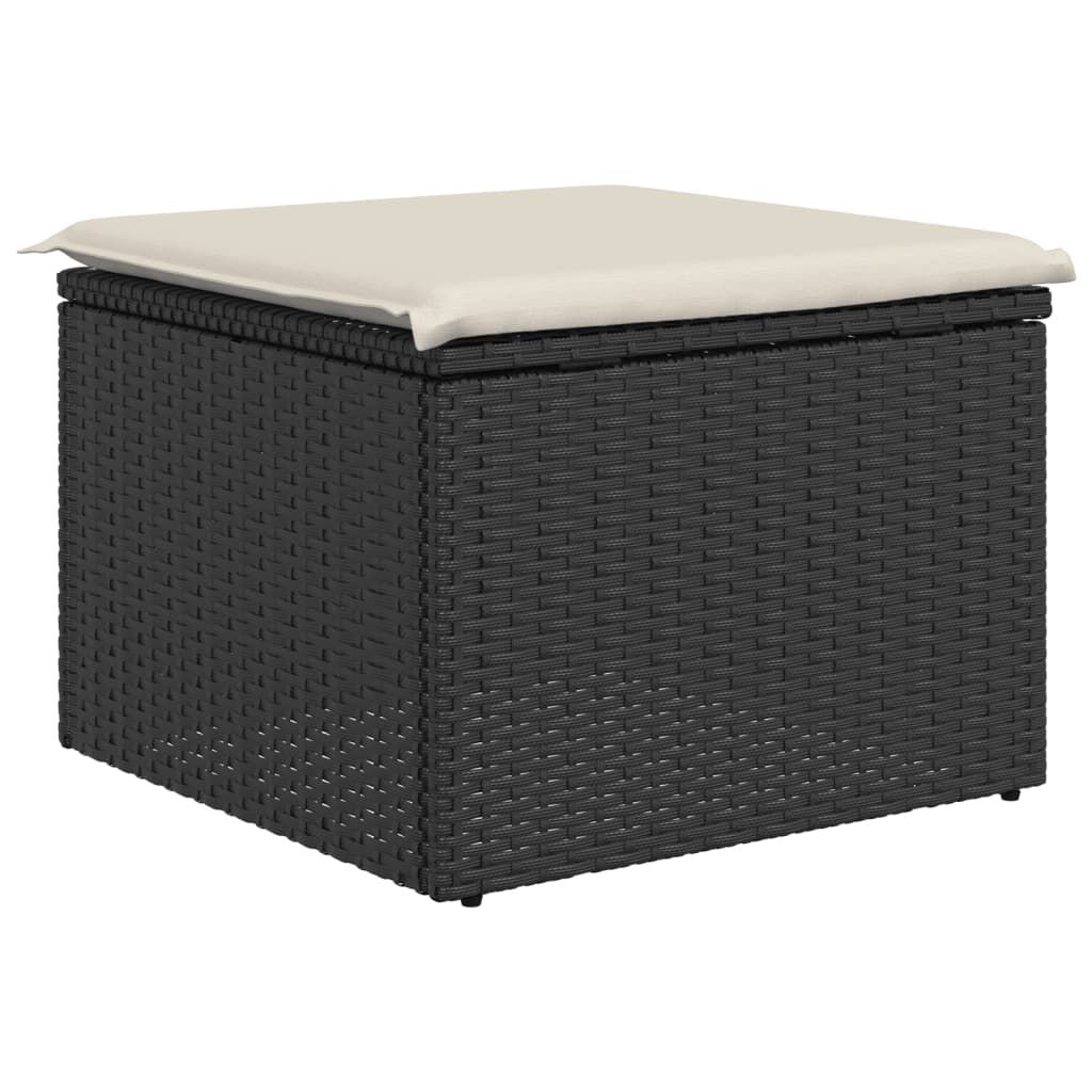 vidaXL Υποπόδιο Κήπου Μαύρο 55x55x37 εκ. Συνθετικό Ρατάν με Μαξιλάρι