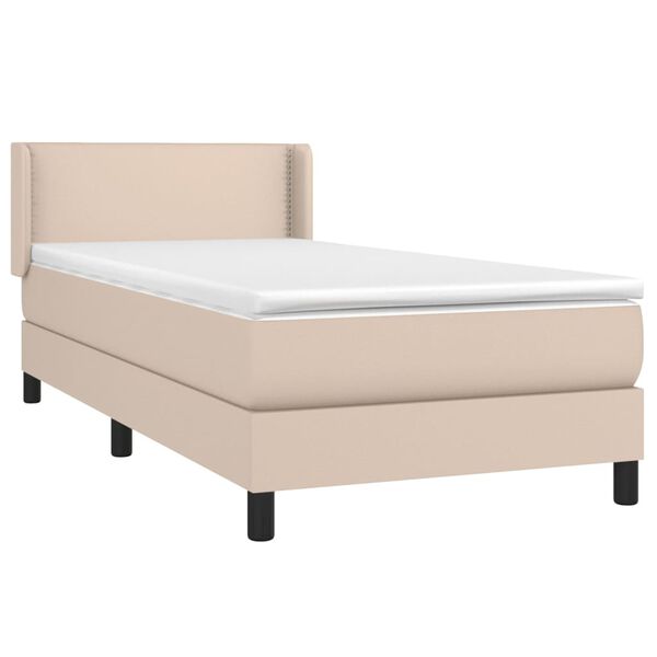 vidaXL Κρεβάτι Boxspring με Στρώμα Καπουτσίνο 90x200εκ.από Συνθ. Δέρμα