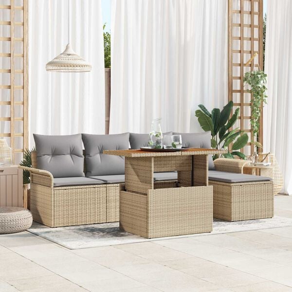 vidaXL Σετ Καναπέ Κήπου με μαξιλάρι 6 pcs μπεζ και ανοιχτό γκρι
