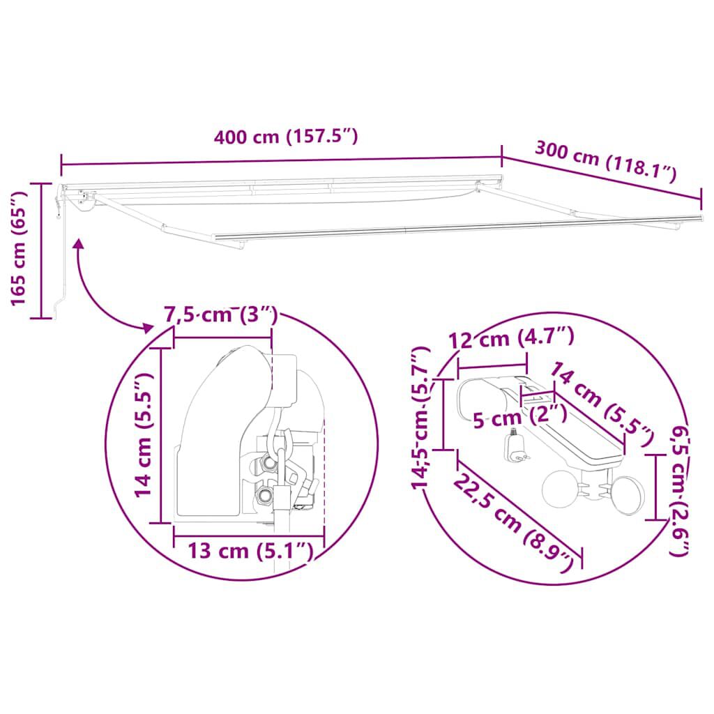 vidaXL Τέντα Πτυσσόμενη Αυτόματη με LED Καφέ 400x300 εκ.